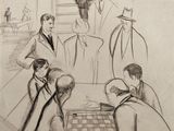 drawing of a group of men playing a game of checkers