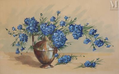 MANGIL R. : Aquarelle "Les œillets"