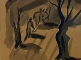 a picture of a painting of a tree in the middle of the picture