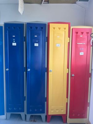 five lockers lined up in a row in a room