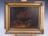 une peinture à l'huile représentant un panier de fleurs posé sur un chevalet en bois