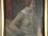 portrait of a woman in a white dress in a gold frame
