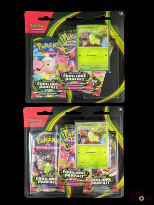 deux paquets de cartes à collectionner Pokémon dans des sachets en plastique, sur fond noir