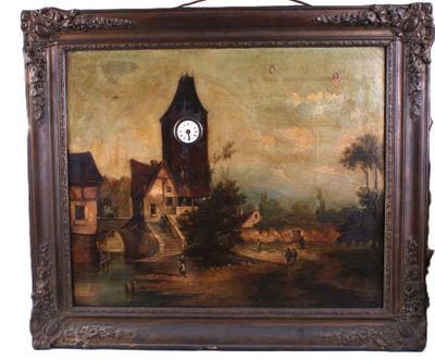 une photo d'un tableau représentant une horloge accrochée au mur