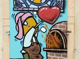 painting of a woman holding a heart in front of a window