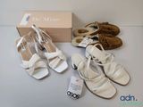 two pairs of women ' s shoes and a box on a table