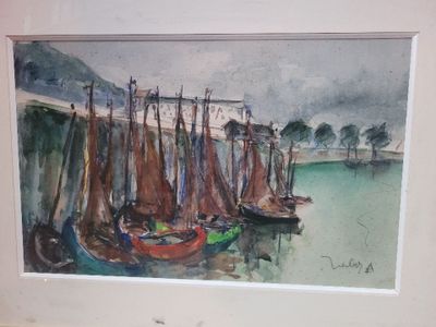 a picture of a painting of boats in the water