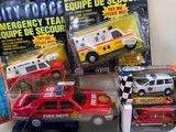 a lot of toy cars and books on the table