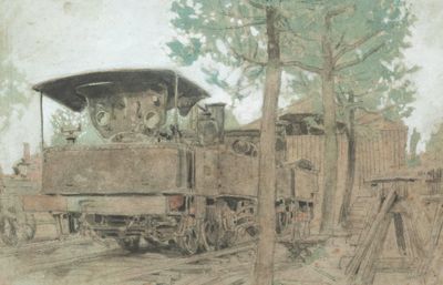 ECOLE FRANCAISE (XIXe), « Le wagon », Pierre noire sur papie…