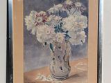 a painting of flowers in a vase on a table