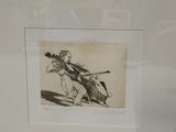 drawing of a man playing a cello in a room