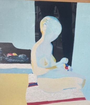 a painting of a person sitting on a rug