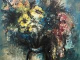 peinture d'une peinture d'un vase de fleurs sur une table