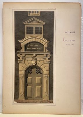 an old picture of a building with a clock on it