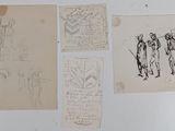 several drawings of people are shown on a piece of paper
