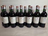 six bottles of wine lined up in a row on a table