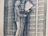 drawing of a man and a woman reading a book in a library