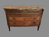 an antique chest of drawers with a marble top on a grey background