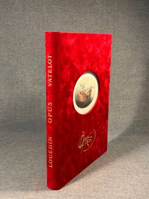 the book is red and has a picture of a man in a hat on it
