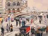 a painting of a busy city street with people walking on it