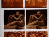 several sepia toned pictures of a man and a woman sitting on a couch
