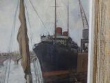 un tableau représentant un grand navire dans un port