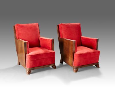 Paire de fauteuils Art Déco en palissandre. Garniture de tis… - Photo 1