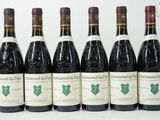 six bouteilles de vin sont alignées sur une surface blanche