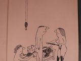 dessin représentant un homme et une femme dans une cuisine équipée d'une cuisinière