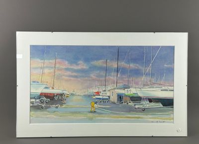 Michel TROUILLET, Port de La Turballe Aquarelle signée et da…