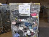 a cart with many items in it in a warehouse