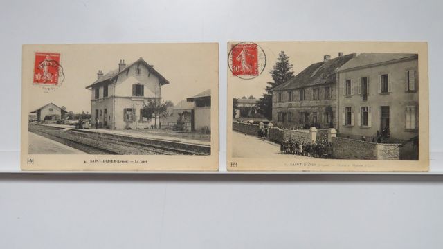 St-Dizier-Leyrenne : Lot de 2cpa : La Gare (HM 4) + Mairie et Mai...