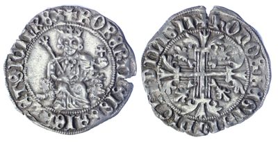 une pièce d'argent avec une croix au recto et une croix au verso