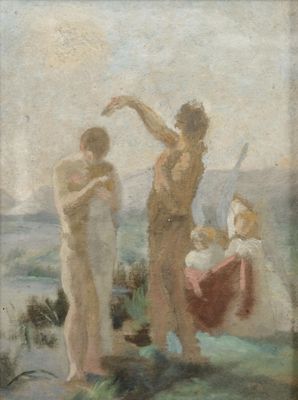 an image of a painting of two women and a child