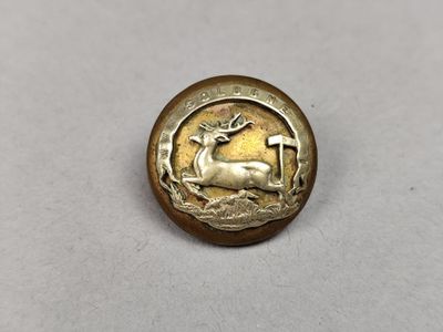 un gros plan d'un bouton en métal sur lequel est représentée une chèvre