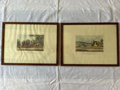 Paire de GRAVURES figurant des mail coach Sous verre
