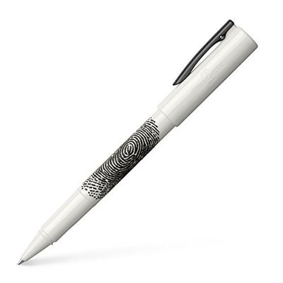 the pen is white and has a fingerprint design on it
