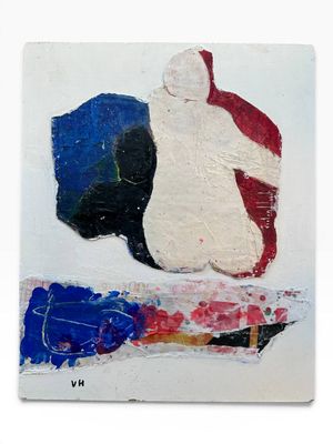 a painting of a man sitting on a skateboard