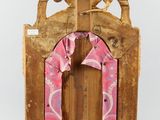 a picture of a wooden picture frame with a pink picture