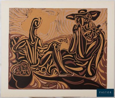 an image of a painting of two people sitting on a boat