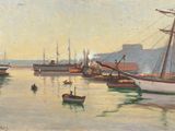 many boats that are in the water by the shore