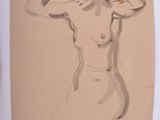 dessin représentant une femme nue, les mains sur la tête
