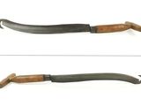 two different views of a knife with a wooden handle and a wooden handle