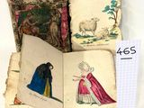 trois vieux livres illustrés de femmes et d'animaux