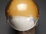 an image of a helmet on a mannequin head on a black background