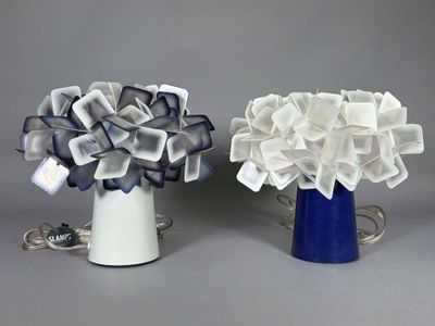 deux vases contenant des fleurs, posés sur une table