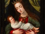 a painting of a woman holding a baby in her arms
