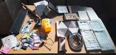 une table sur laquelle se trouvent un ordinateur portable, un téléphone portable et d'autres objets