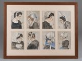 une photo encadrée représentant la tête d'une femme avec six coiffures différentes