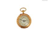 une montre de poche en or avec un cadran blanc sur fond blanc